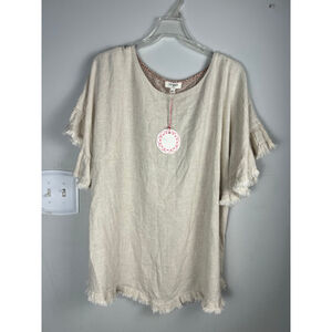 Women's Umgee Beige Tunic Top Size L- NWT Linen Blend Patterned Back
